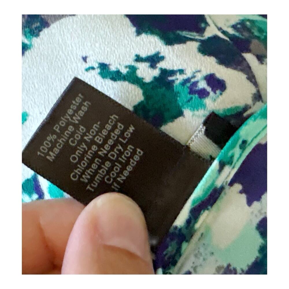 Ann Taylor Blouse Womens 2 Abstract Teal Blue Sleeveless Draped Front Back Zip - Picture 7 of 8
